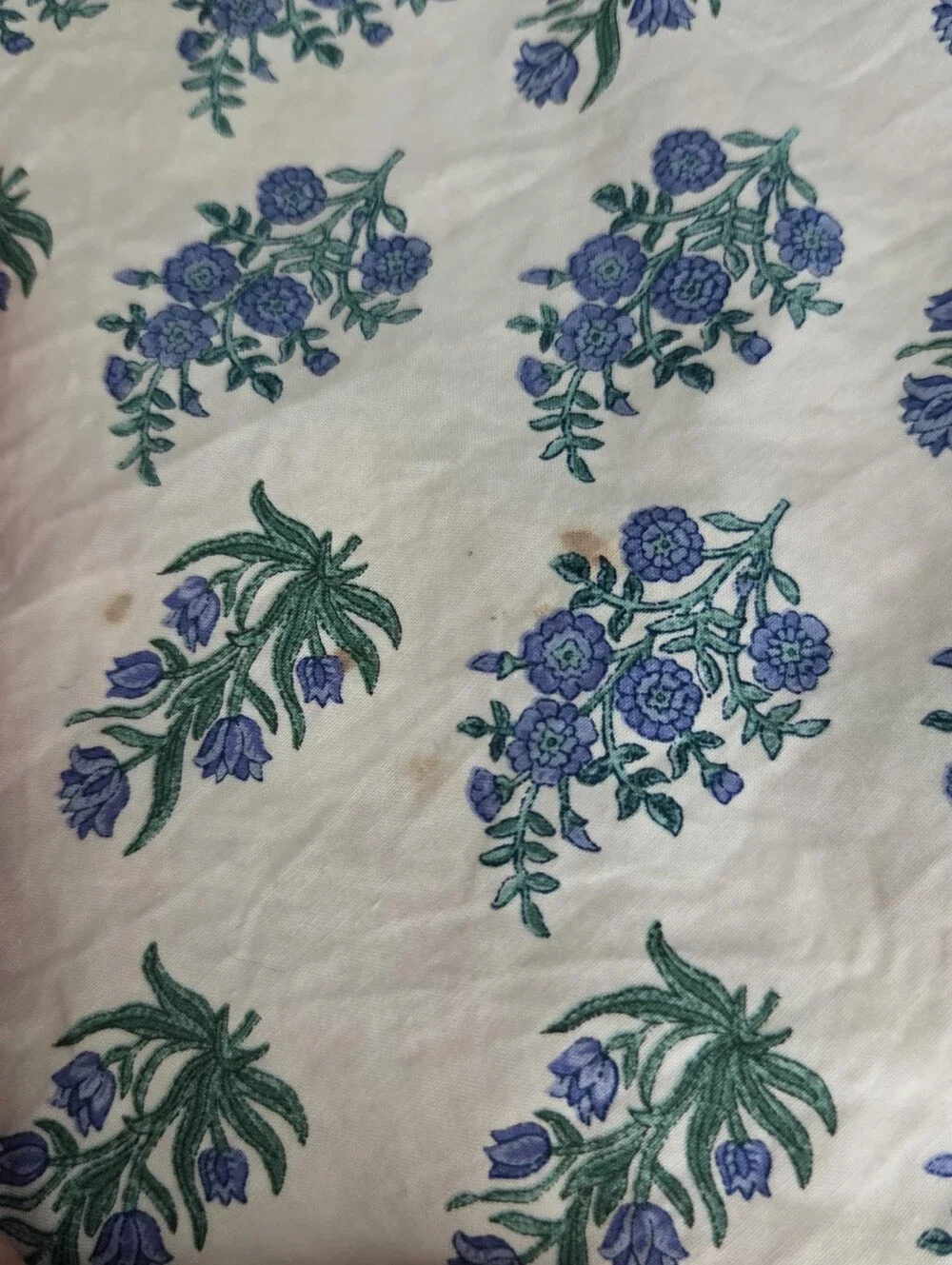 Roller Rabbit Pottery Barn Floral Blue and Green Cotton Flat Sheet